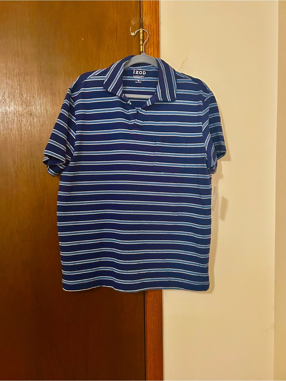 Izod Navy and White Striped Polo Shirt